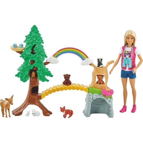 Orjinal Barbie Tropikal Yaşam Rehberi Barbie Bebek ve 10 Hayvan Figürü