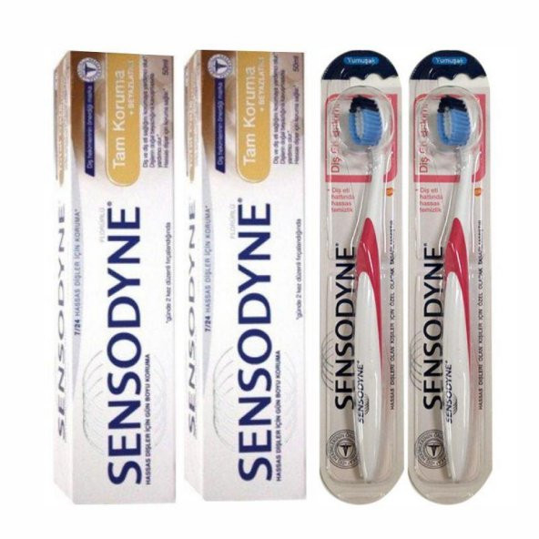 Sensodyne Tam Koruma ve Beyazlatıcı Diş Macunu 50 ml x 2 Adet + Sesodyne Yumuşak Diş Fırçası x 2Adet