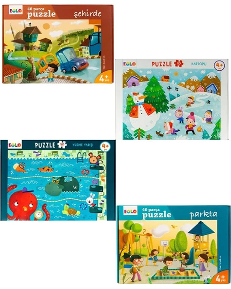 Eolo 40 Parça Çocuk Puzzle 4lü Set