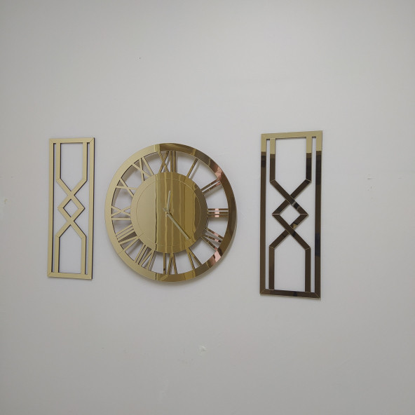 Kişiye Özel Gold Pleksi Ayna Duvar Saati 45 cm