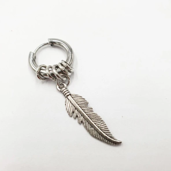 Kızılderili Yaprağı Sallanan Erkek Çelik Küpe - 9