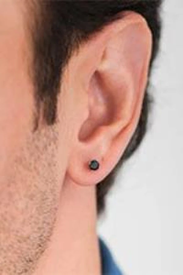 Siyah Taşlı Erkek Çelik Küpe - 4