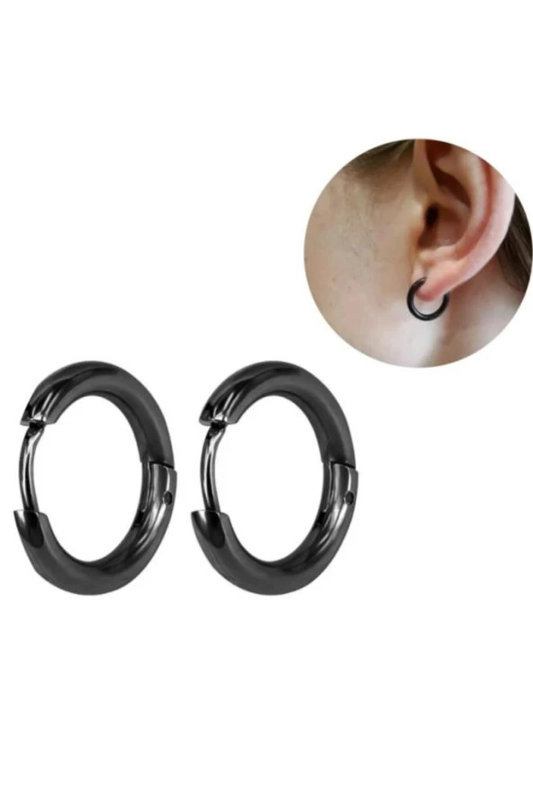 İnce Halka Çelik Küpe Siyah Renk - 2