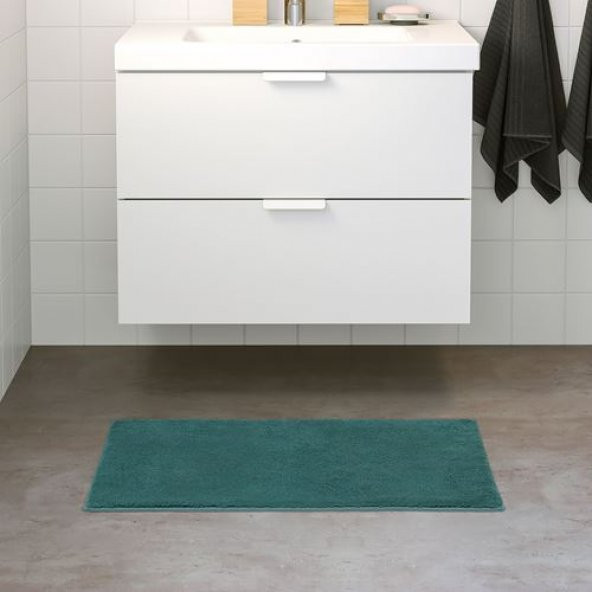 Banyo Paspası Koyu Turkuaz Renk 50x80 cm IKEA Pamuk-Kaymaz Taban - 3