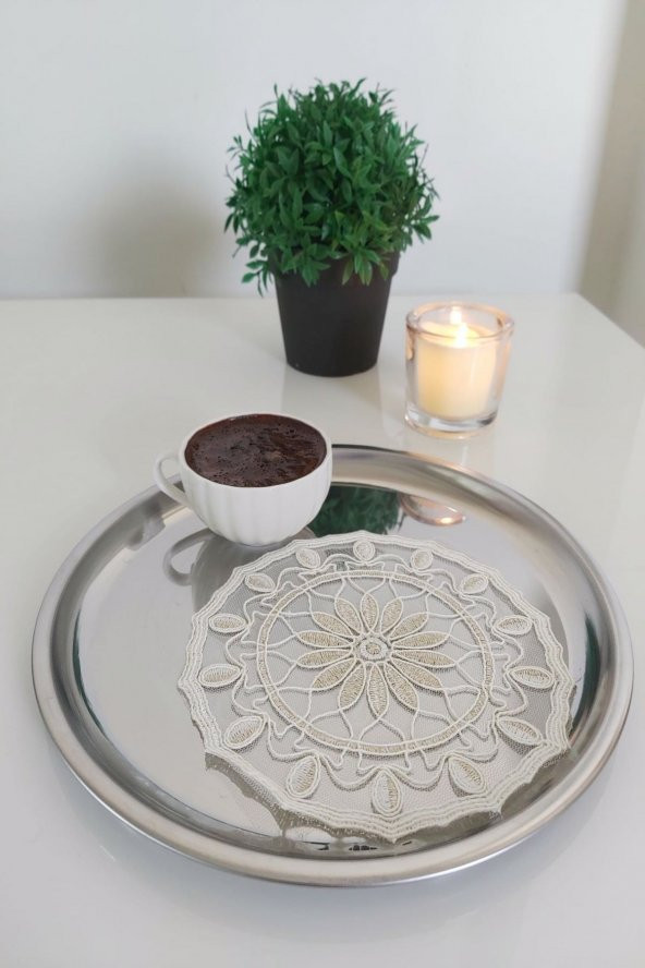 6 Adet Elegant Krem & Gold Fransız Tarzı Modern Bardak Altlığı & Kokteyl Peçetesi