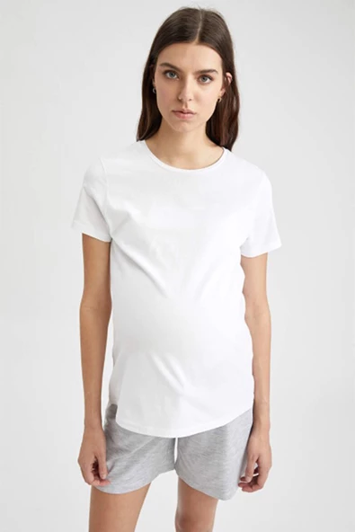 Nisanca Bisiklet Yaka Rahat Kalıp Modal Pamuklu Hamile Tshirt - Tişört - 12