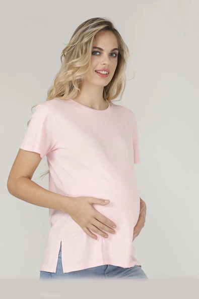 Nisanca Bisiklet Yaka Rahat Kalıp Modal Pamuklu Hamile Tshirt - Tişört - 6