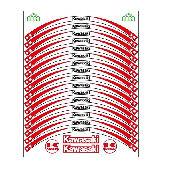 Skm Kırmızı Beyaz Kawasaki Uyumlu Reflektörlü 1 Set Jant Şeridi ürün görseli