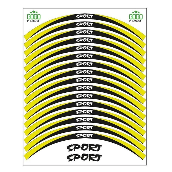 Sarı Siyah Sport Reflektörlü 1 Set Jant Şeridi ürün görseli