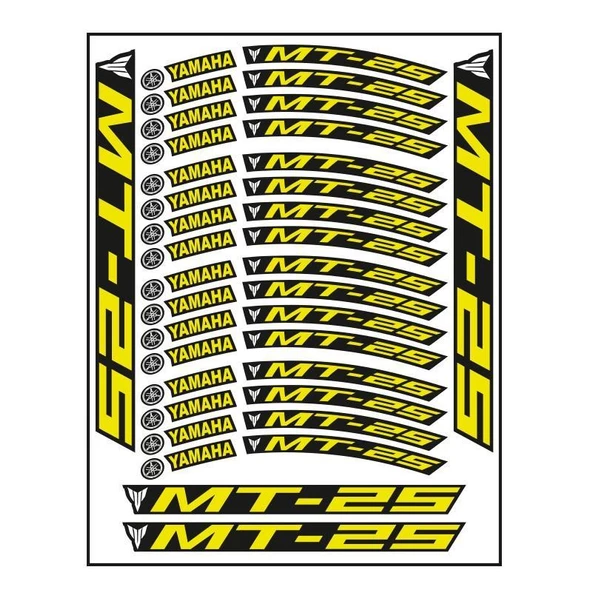 Yamaha Florasan Sarı Baskı Mt-25 Uyumlu 1 Set Jant Şeridi ürün görseli