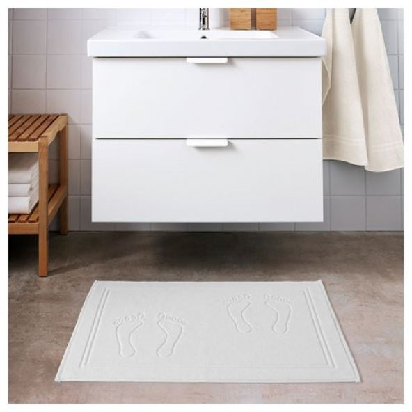 İnce Banyo Paspası 50x70 cm Beyaz Renk İnce Banyo Halısı %100 pamuk