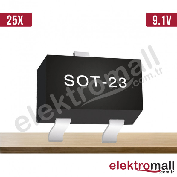 ZENER DİYOT BZX84C9V1 9.1V  SOT-23 350MW( 25 Adet)