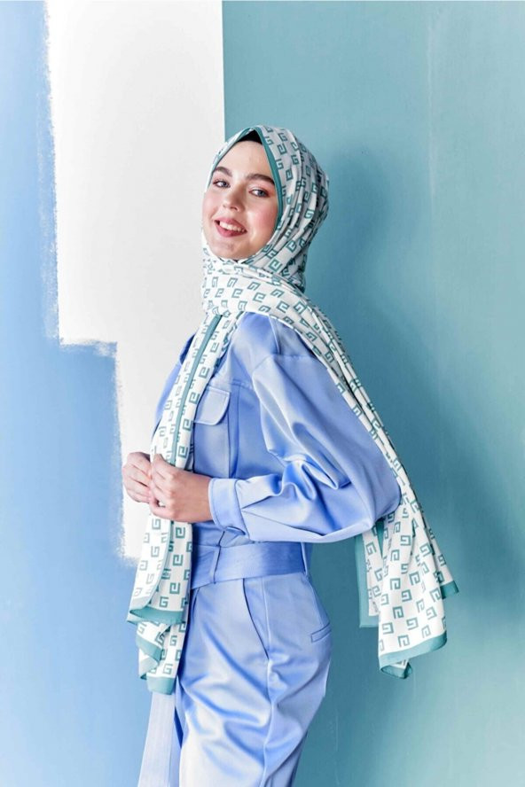 İnci Serisi G Desenli Yeşil Medine Ipeği Şal - Resim 2