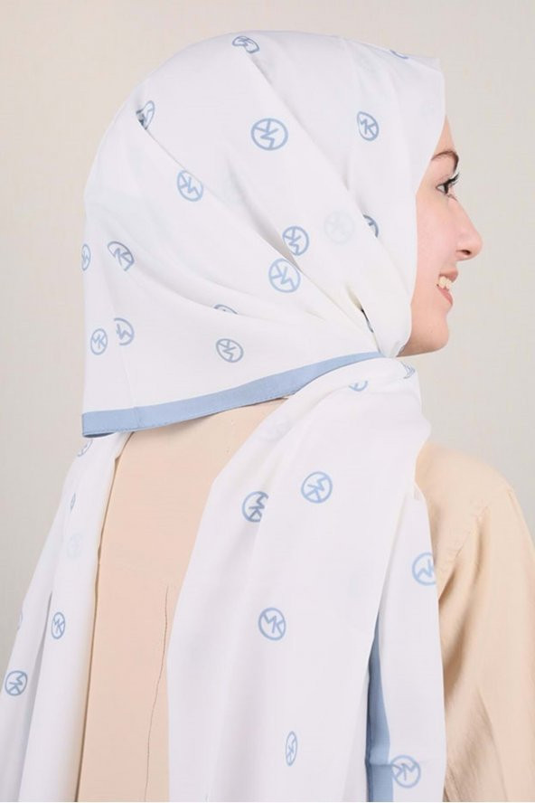 Mavi Beyaz Serisi Medine Ipeği Şal - Desen-01 - Renk-10 ürün görseli 1