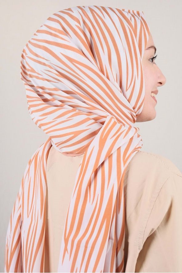 Moda Kaşmir Turuncu-beyaz Serisi Medine Ipeği Şal - Desen-01 - Renk-08