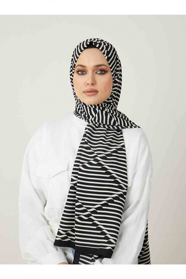 Kadın Black & White Op Art Desen Şal ürün görseli 1