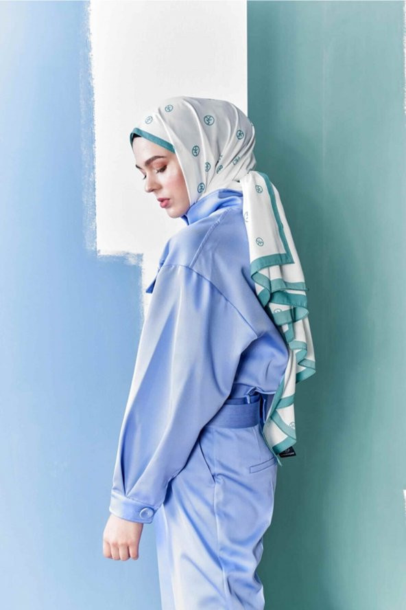 İnci Serisi Desenli Yeşil Medine İpeği Şal - Resim 2