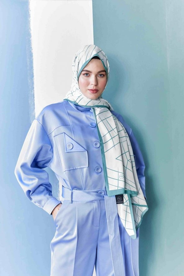 Inci Serisi Çizgi Desenli Yeşil Medine Ipeği Şal - Resim 2