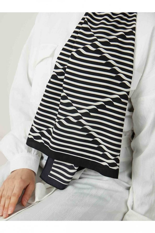 Kadın Black & White Op Art Desen Şal - Resim 3
