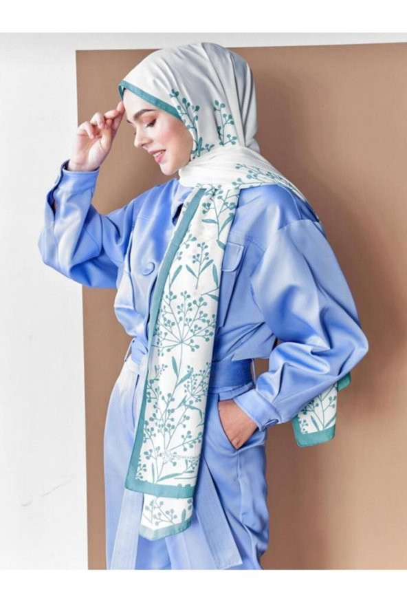 Medine Ipeği Inci Yeşil Beyaz Serisi Şallar ürün görseli 1