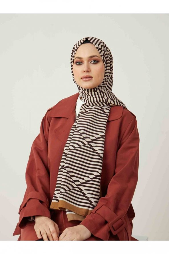 Kadın Kahverengi Çikolata Serisi Op Art Desenli Şal ürün görseli 1