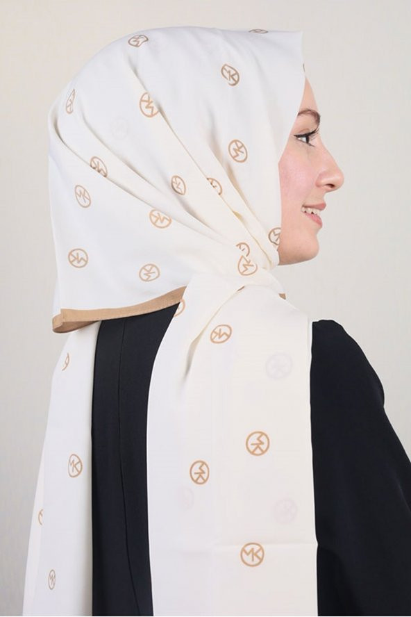 Moda Kaşmir Karamel-beyaz Serisi Medine Ipeği Şal - Desen-02 - Renk-05