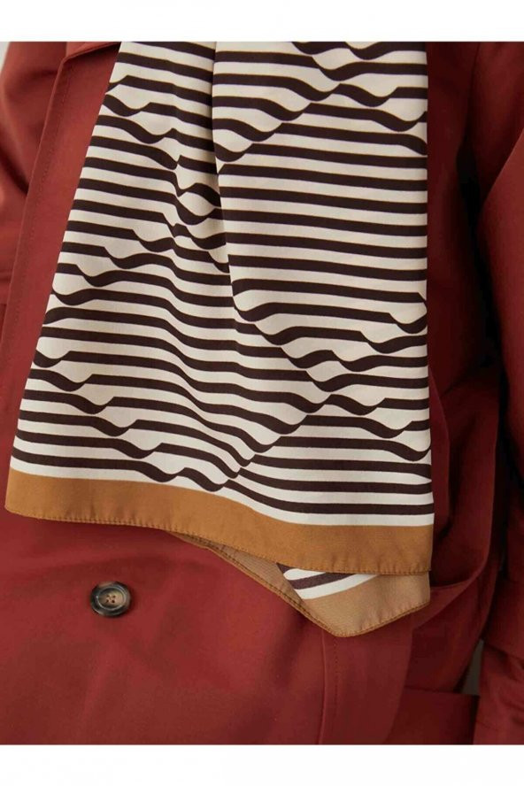 Kadın Kahverengi Çikolata Serisi Op Art Desenli Şal - Resim 3