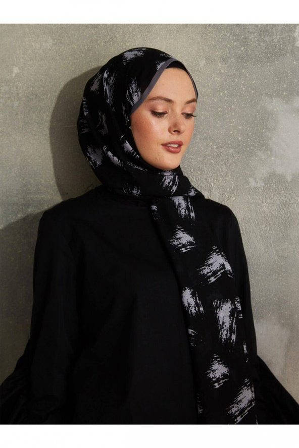 Touch Medine Ipeği Brush Desen Siyah - Resim 2