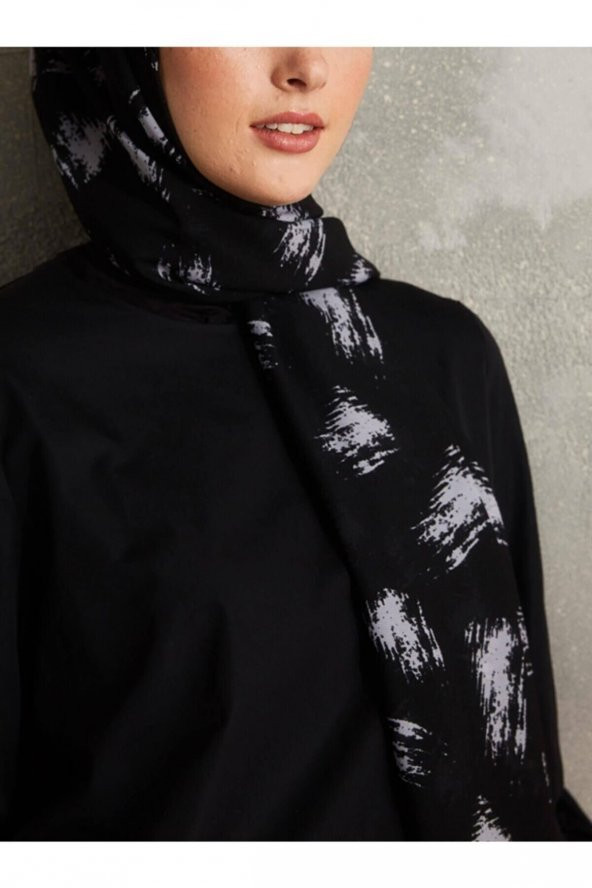 Touch Medine Ipeği Brush Desen Siyah - Resim 3