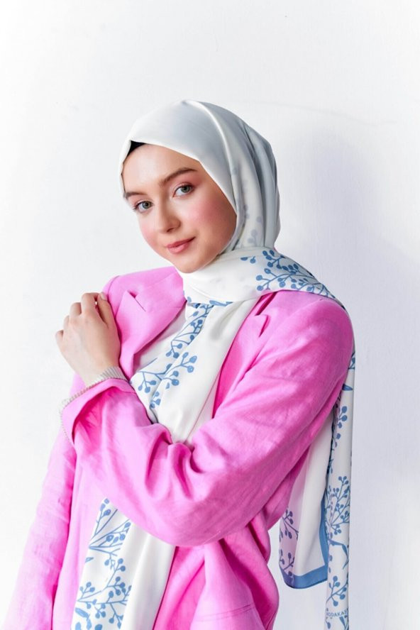 İnci Serisi Papaver Desenli Mavi Medine İpeği Şal ürün görseli 1