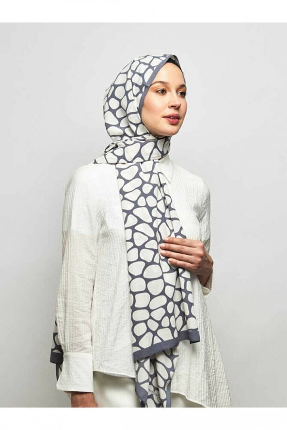 İnci Serisi Gri Dama Desenli Şal - Resim 2