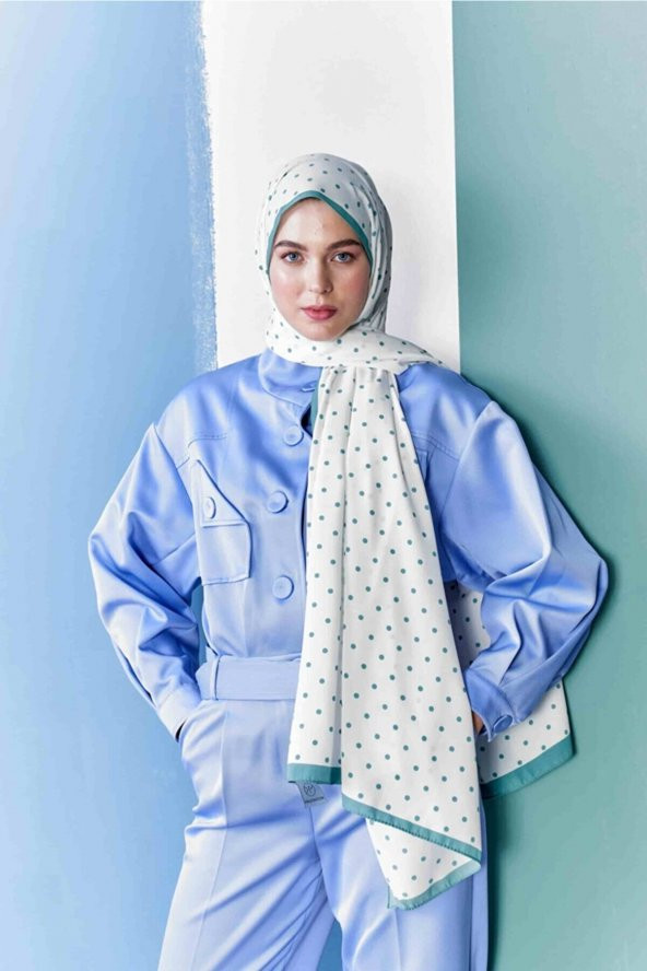 Inci Serisi Puantiye Desenli Yeşil Medine Ipeği Şal - Resim 3