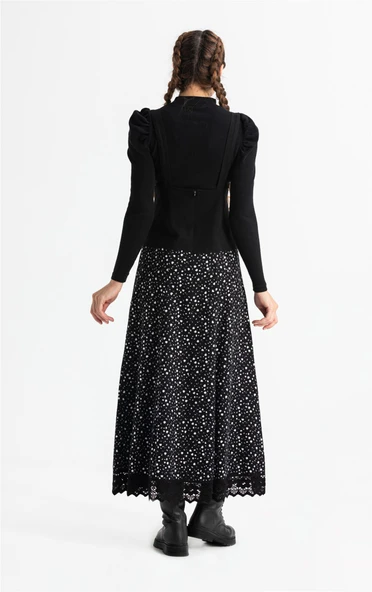 Salopet Pazen Uzun Sonbahar ve Kışlık Etek Çıtır Desen Beyaz Byz L Beyaz - 2