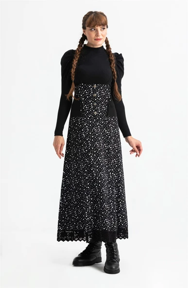 Salopet Pazen Uzun Sonbahar ve Kışlık Etek Çıtır Desen Beyaz Byz L Beyaz