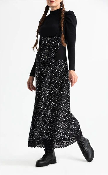 Salopet Pazen Uzun Sonbahar ve Kışlık Etek Çıtır Desen Beyaz Byz L Beyaz - 4