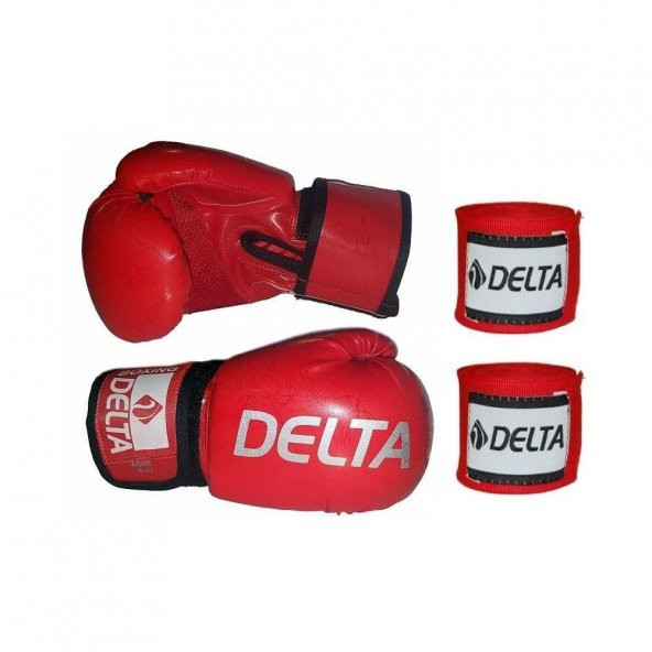 Delta Agre Deluxe PU Kırmızı Boks Eldiveni + Boks Bandajı Seti