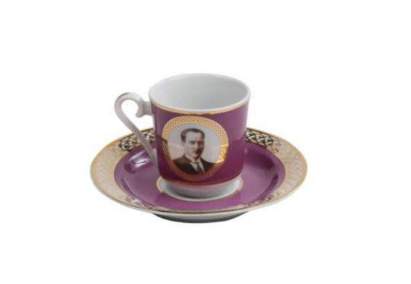 Kütahya Porselen 2 li Atatürk Kahve Fincan Takımı Mor