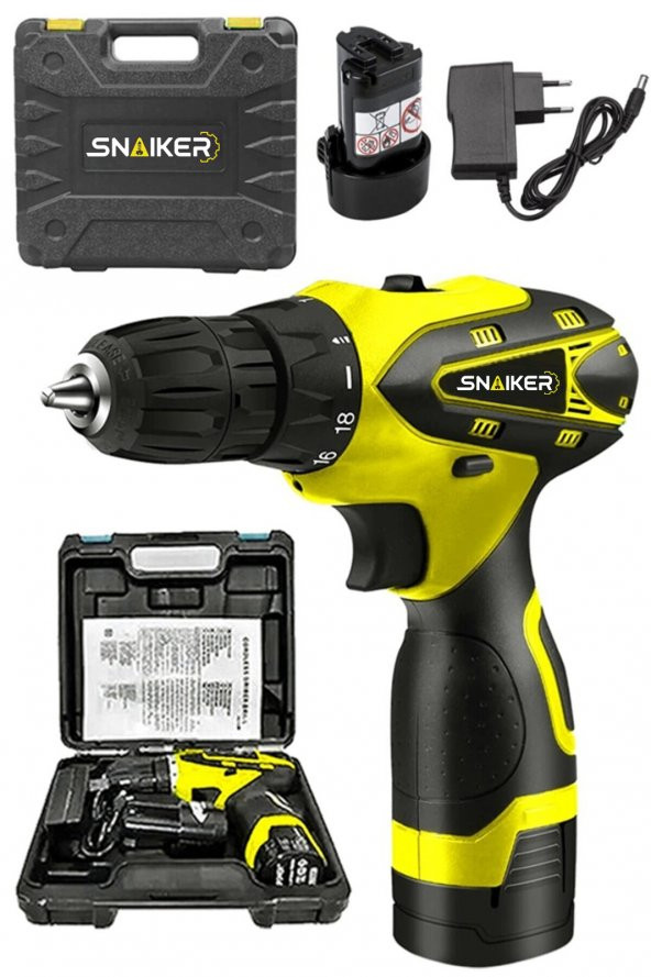 snaiker Alman Titan Series 24 V Sj Çift Metal Şanzuman Çift Akülü Şarjlı Vidalama Matkap Sarı