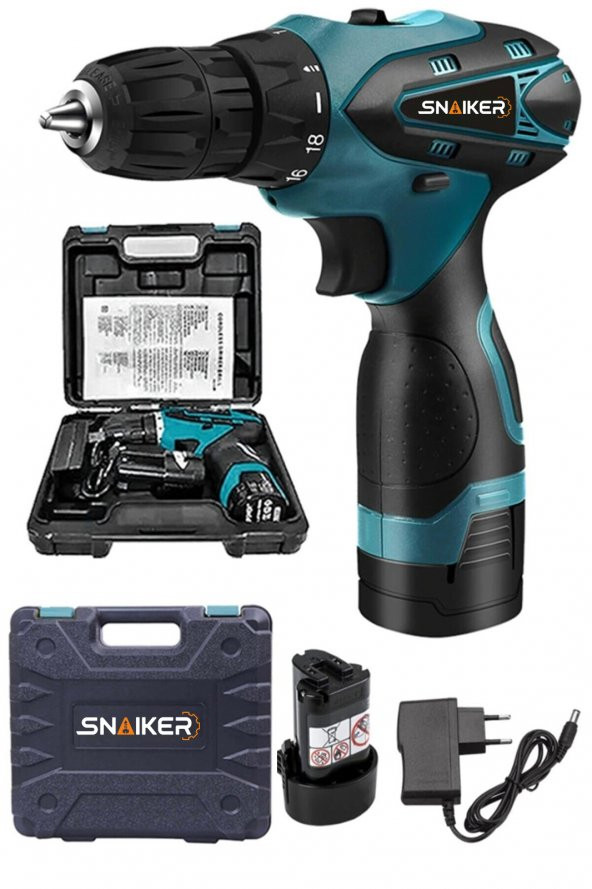 snaiker Alman Titan Series 32 X Sjs Çift Metal Şanzuman Çift Akülü Şarjlı Vidalama Matkap Mavi Ar