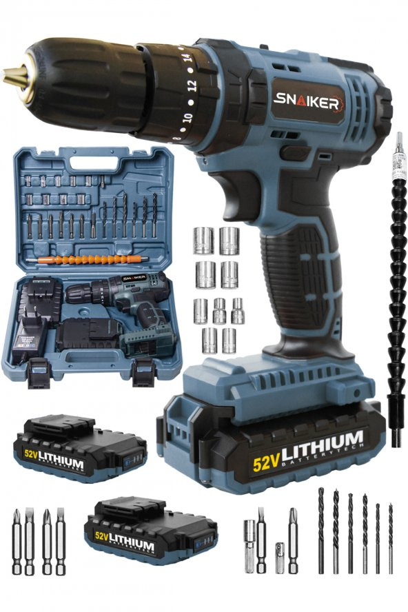 snaiker Alman 52 V 5 Ah STA Darbeli Çift Metal Şanzıman Bakır Sargılı Şarjlı Çift Akülü Vidalama Matkap - 2
