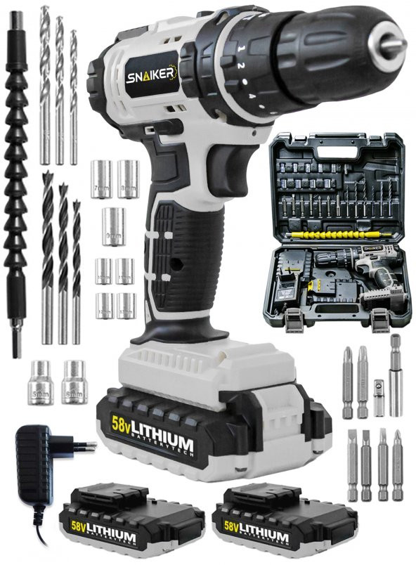 snaiker 12 V 1.2 Ah STA Darbeli Çift Metal Şanzuman Bakır Sargili Şarjlı Çift Akülü Vidalama Matkap