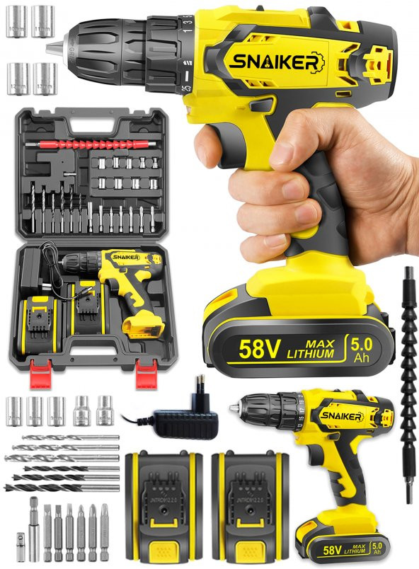 Snaiker 12 V 1.2Ah Cooper Darbeli Çift Metal Şanzuman Bakır Sargili Şarjlı Çift Akülü Vidalama Matkap