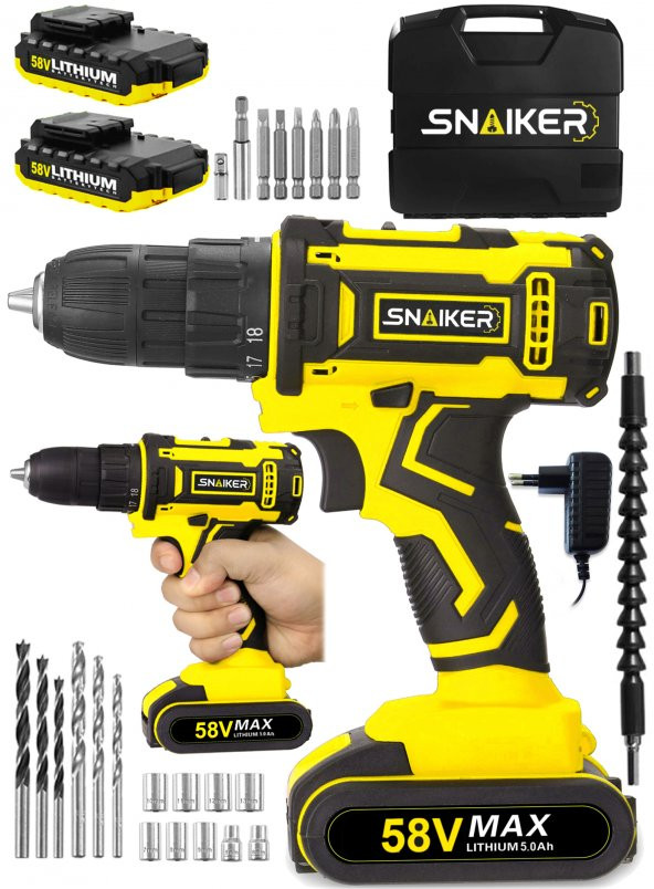 Snaiker 12 V 1.2 Ah Gts Darbeli Çift Metal Şanzuman Bakır Sargili Şarjlı Çift Akülü Vidalama Matkap - 2