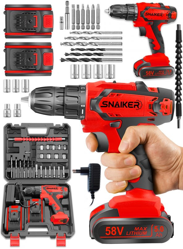 snaiker Alman 12 V 1.2 Ah Cooper Darbeli Çift Metal Şanzuman Bakır Sargili Şarjlı Çift Akülü Vidalama Matkap - 2