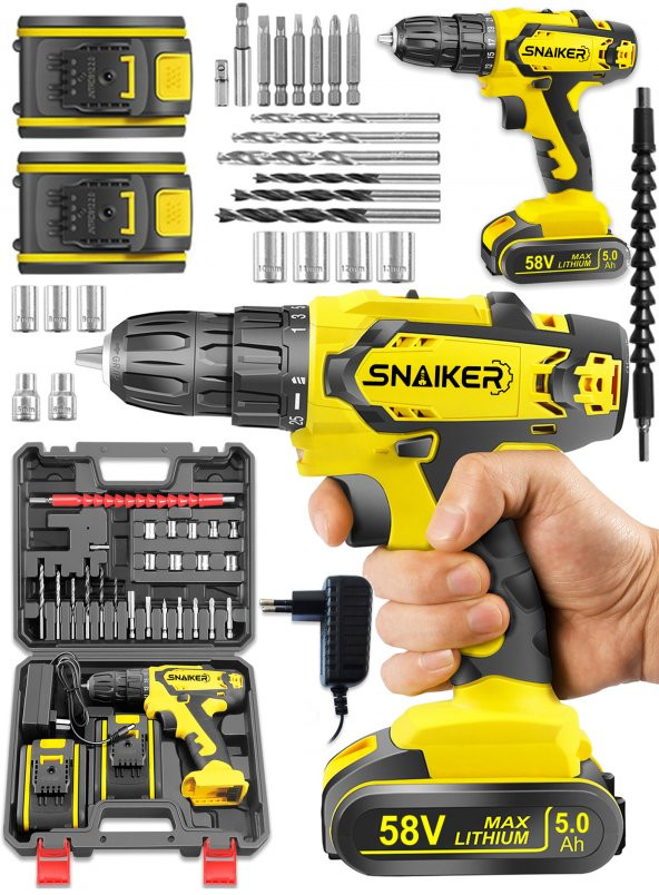 Snaiker 12 V 1.2Ah Cooper Darbeli Çift Metal Şanzuman Bakır Sargili Şarjlı Çift Akülü Vidalama Matkap - 2