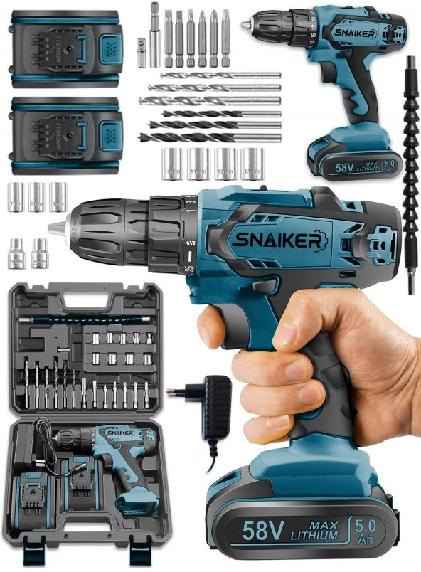 snaiker Alman 12 V 1.2 Ah Cooper Darbeli Çift Metal Şanzuman Bakır Sargili Şarjlı Çift Akülü Vidalama Matkap - 2