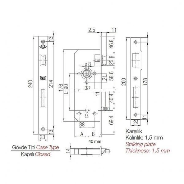 Özcanlar 40 mm oval ayna SİYAH ekstra WC kapı kilidi - 2