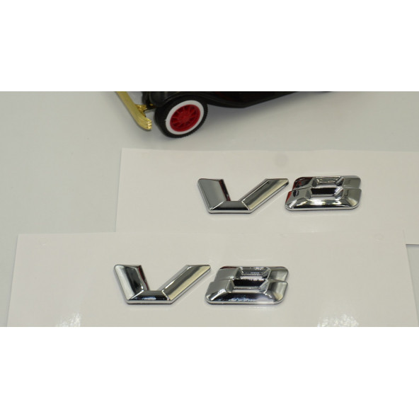 Mercedes Benz V8 Çamurluk Yanı Gümüş Krom Parlak Siyah ABS 3M Yazı Logo Orjinal Ürün - 5