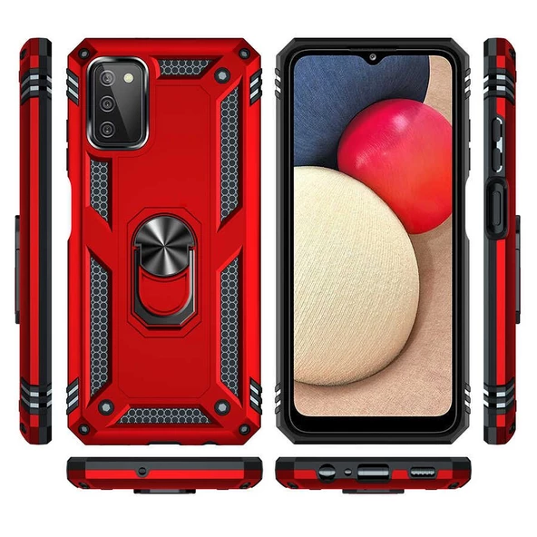 Gpack Samsung Galaxy A03S Kılıf Vega Tank Standlı Yüzüklü MıknatıslıNano Glass - 2