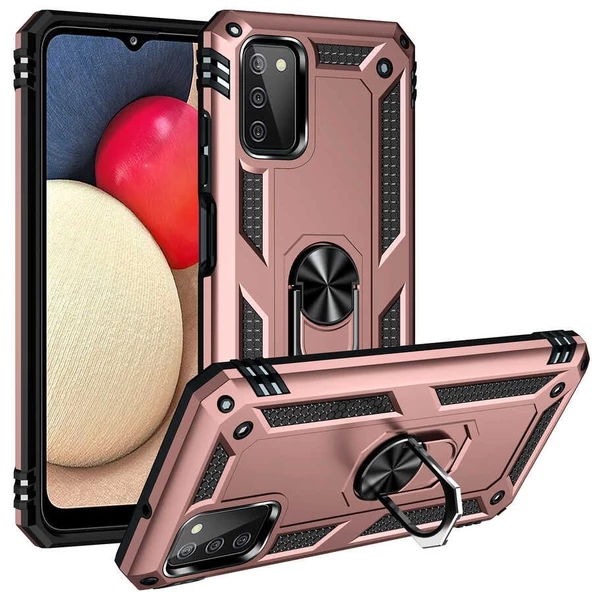 Gpack Samsung Galaxy A03S Kılıf Vega Tank Standlı Yüzüklü MıknatıslıNano Glass - 9